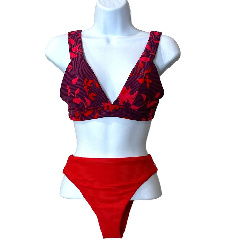 Seafolly Florence Textured Ribbed Two Piece Swimsuit Purple/Red Women 6 NWOT